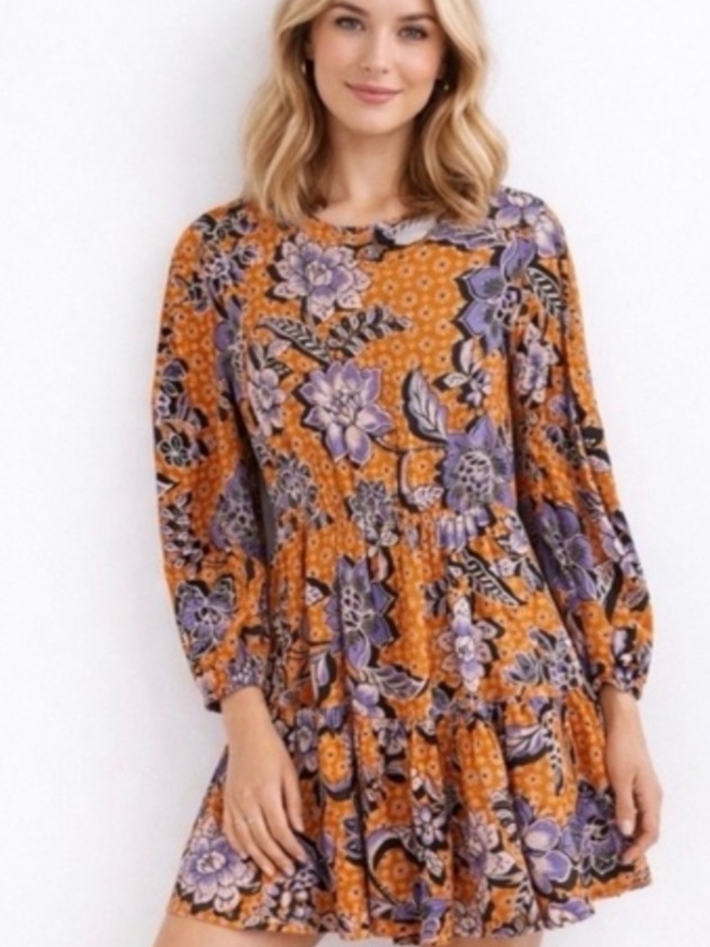 🌼B2G1🌼 Corey Lynn Calter Anthropologie Mustard and Lavender Floral Mini Dress